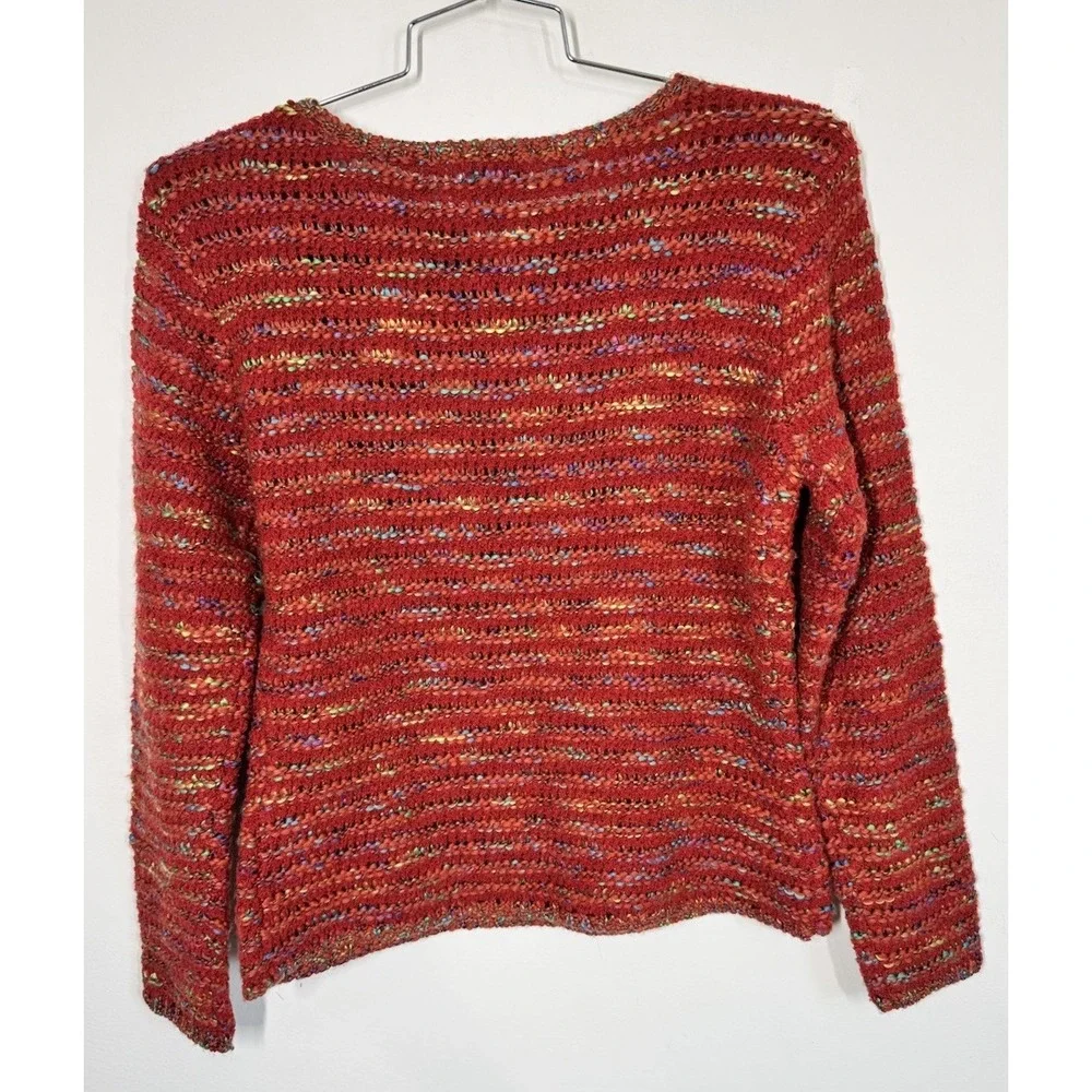 Talbots Wool Blend Open Weave Multicolor Pullover Sweater Size M Boat Neck Boho‎